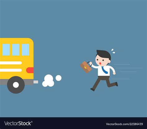 Businessman Running To Catch Bus But Late Vector Image