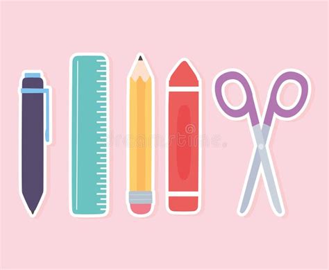School Ruler Pencil Open Textbook And Books Icons Supplies Stock Vector