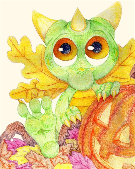 Halloween Baby Dragon Fairy Drawing By Ginger Reynolds Fine Art America