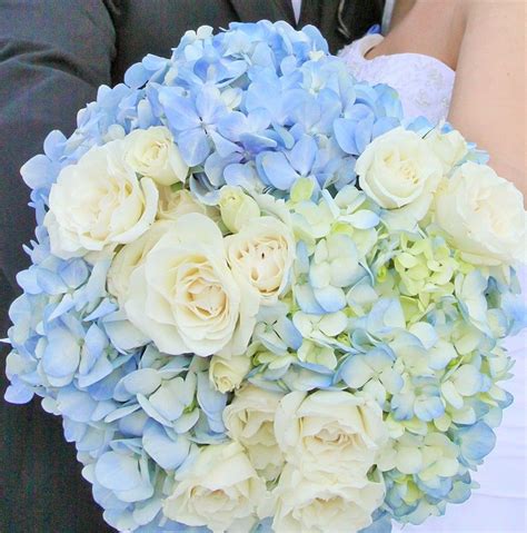 Blue Hydrangea Bridal Bouquet With White Roses Flower Centerpieces