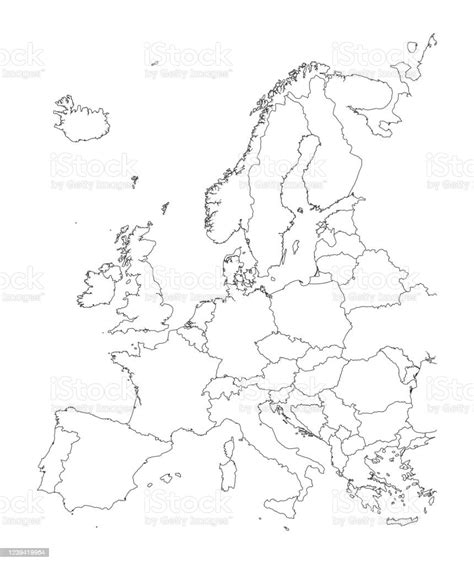 Ilustración De Mapa De Europa Blanco Y Negro Esquemas Detallados De Los