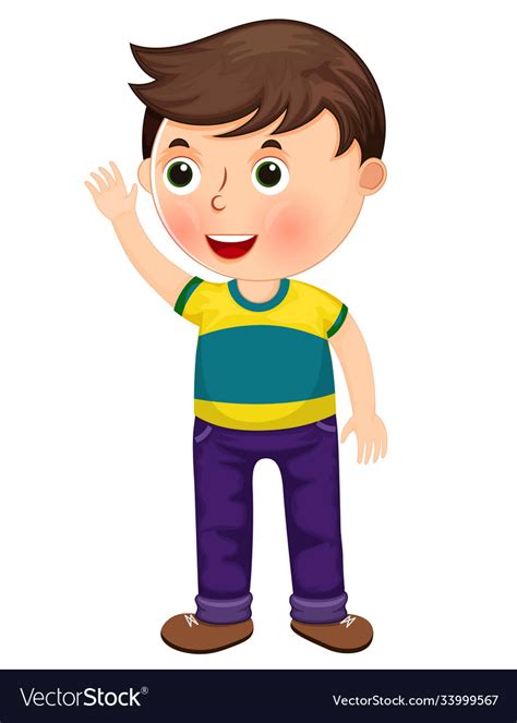 Cute Cartoon Little Boy With A Raised Hand Vector Image