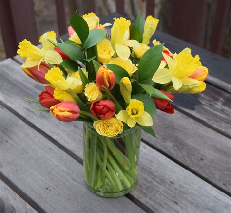Spring Flower Arrangement With Tulips And Daffodils Spring Flower
