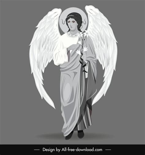 Gabriel Angel Icon Black White Cartoon Character Outline Vectors