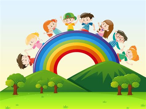 Children Over The Rainbow 369702 Vector Art At Vecteezy