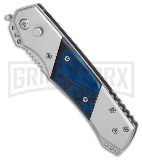 Super Knife Croc Automatic Knife Stainless W Blue Inlay Satin Serr