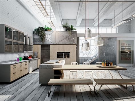 Grey Color Scheme Industrial Style Kitchen Interior Design Ideas