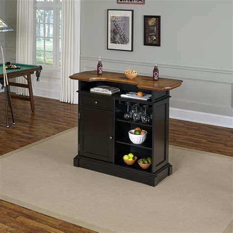 Homestyles Americana Black Wood Bar With Drawer And Wine Glass Storage