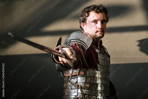 Medieval Knight Pointing Sword To Camera Stock Photo Adobe Stock