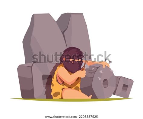 Cartoon Caveman Working Stone Axe Vector Stock Vector Royalty Free