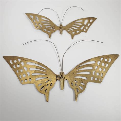 Vintage Brass Butterfly Wall Hanging Set Of 2 Graduated Sizes Etsy