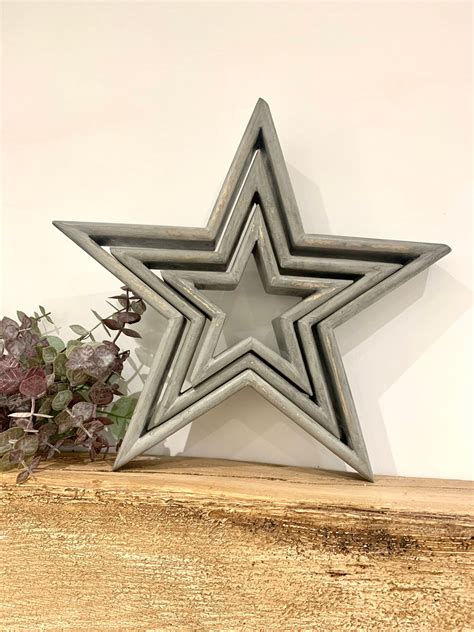 Large Wooden Mantle Stars Rustic Home Decor Set Of 3 Freestanding