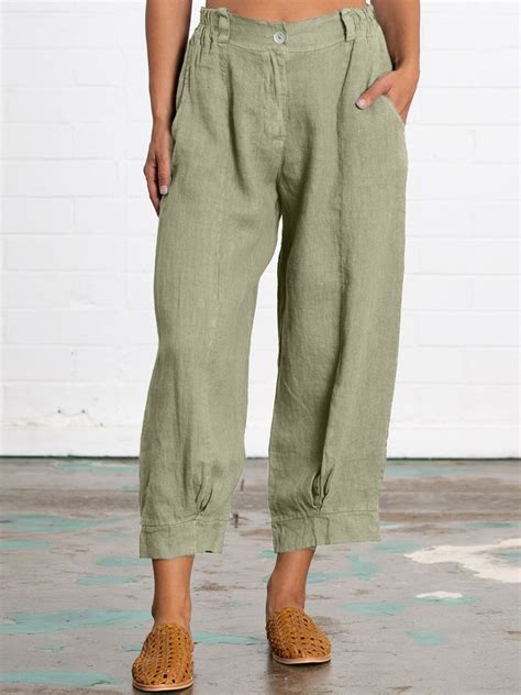 Linen Women Loose Capri Pants With Pockets Anniecloth