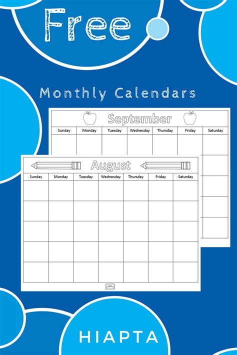 Print Free Monthly Calendars For Your Students From Hiapta