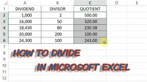 How To Divide In Microsoft Excel Division Formula In Excel Youtube