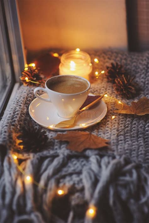 Cozy Winter Or Autumn Morning At Home Hot Coffee With Gold Metallic