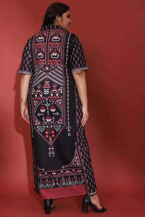 Buy Plus Size Raabta Indian Ethnic Print Black Long Dress With Side Slit