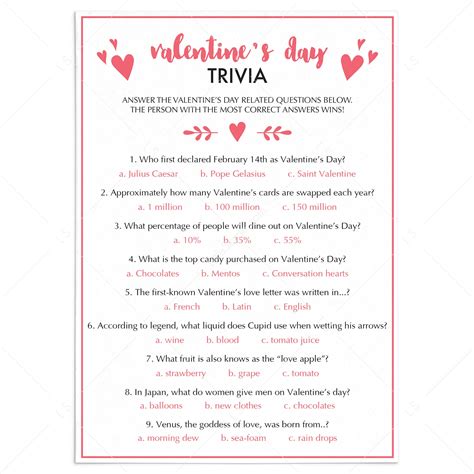 Valentines Day Travia Questions Work Sheet 2023 Get Valentines Day