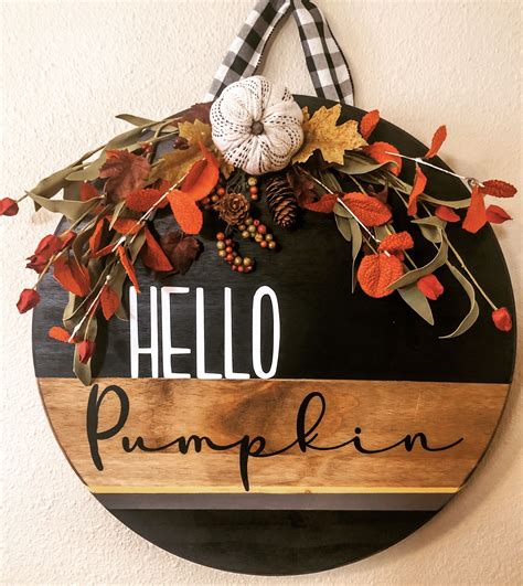 Hello Pumpkin Wood Round Sign Fall Halloween Crafts Fall Crafts
