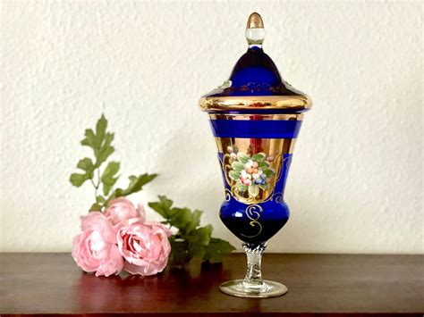 Vintage Blue Bohemian Crystal Blue Vase Made In Czech Republic Home