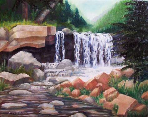 Donna Munsch Fine Art Waterfall Over Rocks Painting