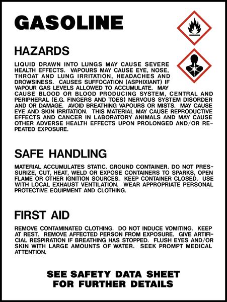 Product Identification Label Gasoline Western Safety Sign