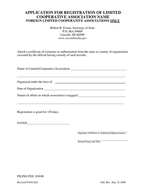 Nebraska Application For Registration Of Limited Cooperative