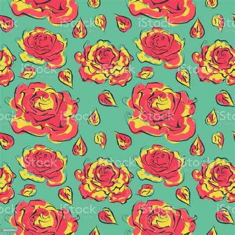 Seamless Pattern With Beautiful Pink Roses Stock Illustration