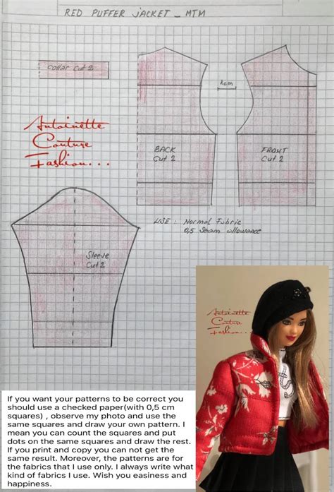 Fashion Dolls Couture Unlimited Red Puffer Jacket Made To Move Barbie Sewing Barbie