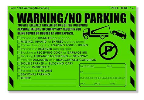 Parking Violation Stickers For Cars Fluorescent Green 25 Illegal