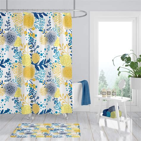 Shower Curtain Floral French Country Yellow And Blue Etsy