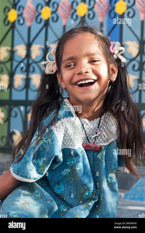 Smiling Happy Laughing Indian Village Girl Andhra Pradesh India Stock