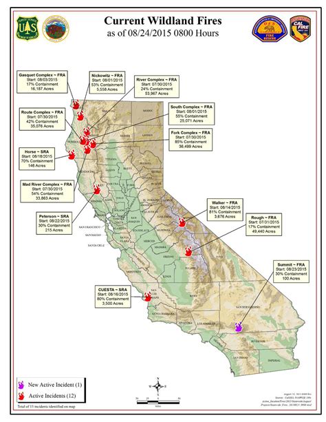California Wildfires Map Of Areas Under Fire