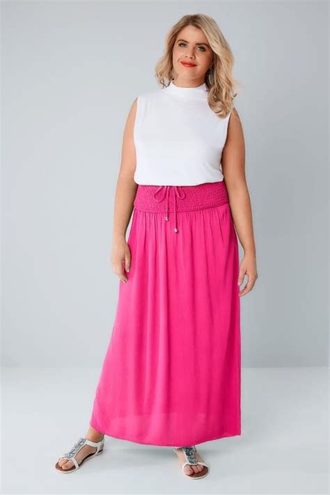 Hot Pink Maxi Skirt With Ruched Waistline Plus Size 16 To 36