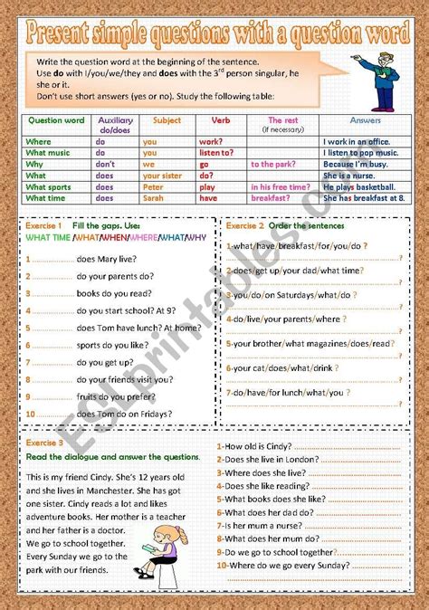 Present Simple Questions With A Question Word Esl Worksheet By Traute