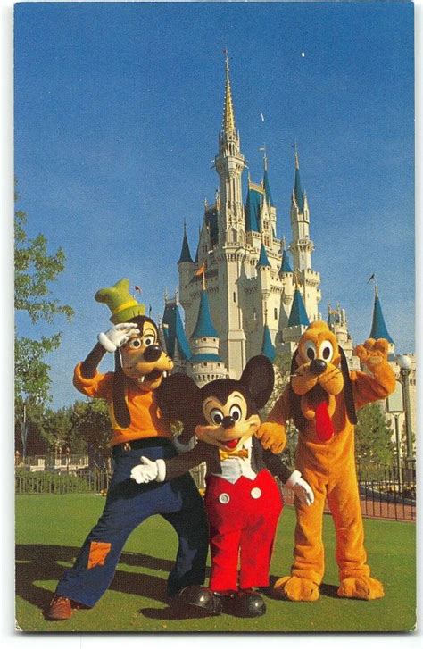 Vintage Disney Postcard Mickey Goofy And Pluto Greeting By Cinderella