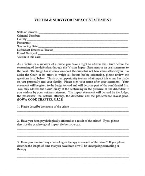 Personal Victim Impact Statement Template Printable Templates