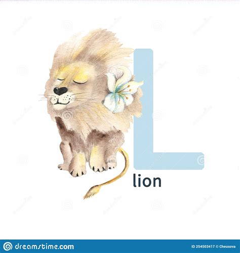 Letra L León Niños Lindos Alfabeto Animal Ilustración De Acuarela