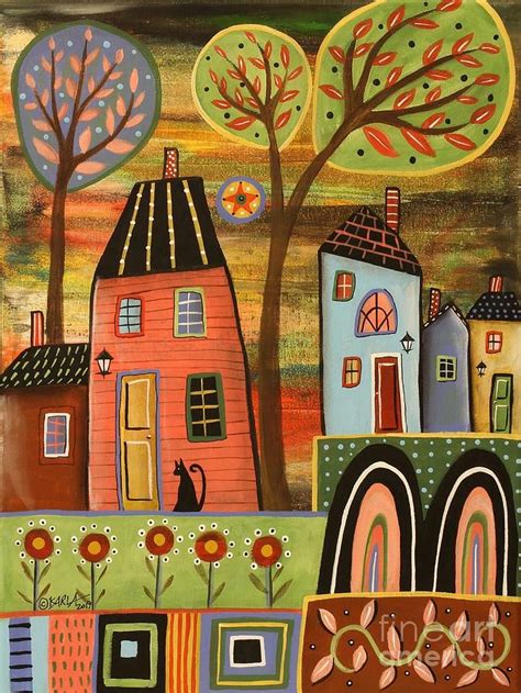 Folk Art Landscape Painting Pink House Landscape By Karla Gerard