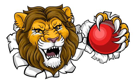 Lion Cricket Ball Animal Sports Team Mascot Stock Vector Illustration