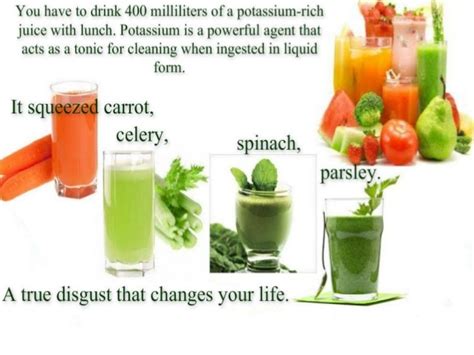 During your lunch make sure you drink 13.5 oz / 400 ml of juice rich in potassium. HOW TO CLEAN THE LUNGS IN 3 DAYS.