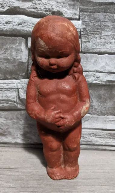 Vintage Red Plastic Kewpie Style Doll Nude Baby Girl Toy Figurine