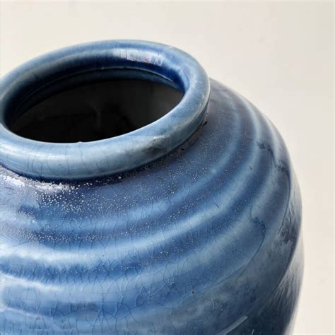 Blue Two Tone Glazed Ceramic Vase By Hunter And Co