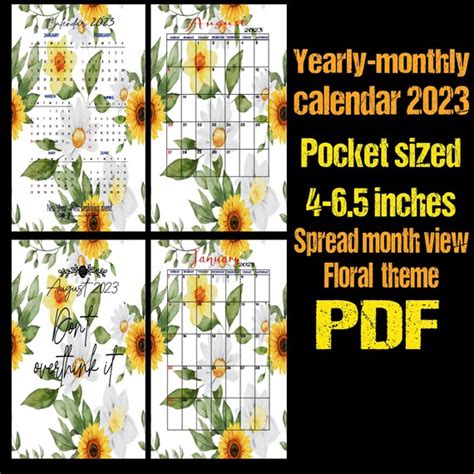2023 Watercolor Floral Calendar Printable Editable Landscape Etsy