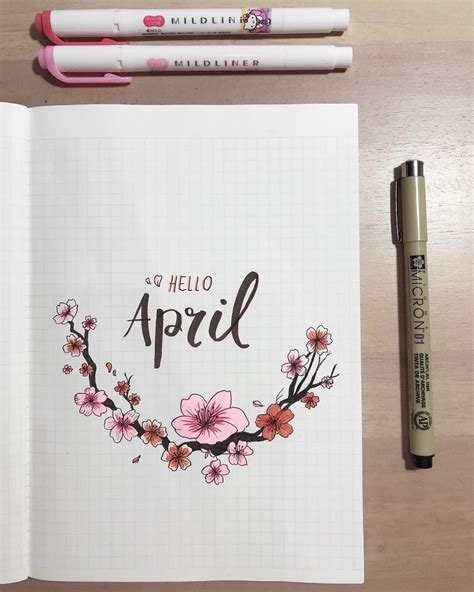 Bullet Journal Monthly Cover Page April Cover Page Cherry Blossom