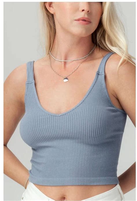 Rib Knit Scoop Neck Cropped Cami Solid Ribbed Basic Tank Top Etsy