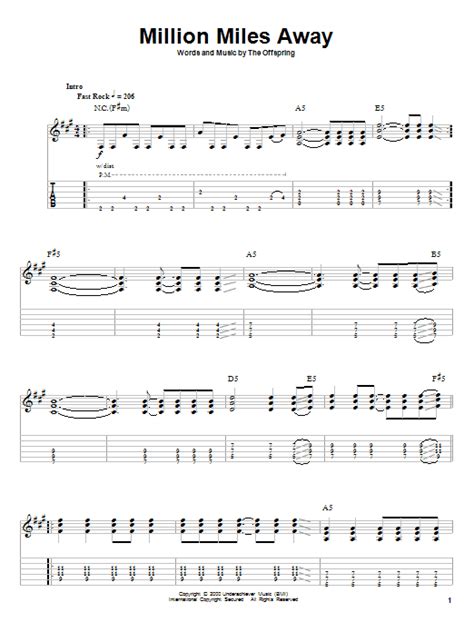 Million Miles Away Partitions The Offspring Tablature Guitare