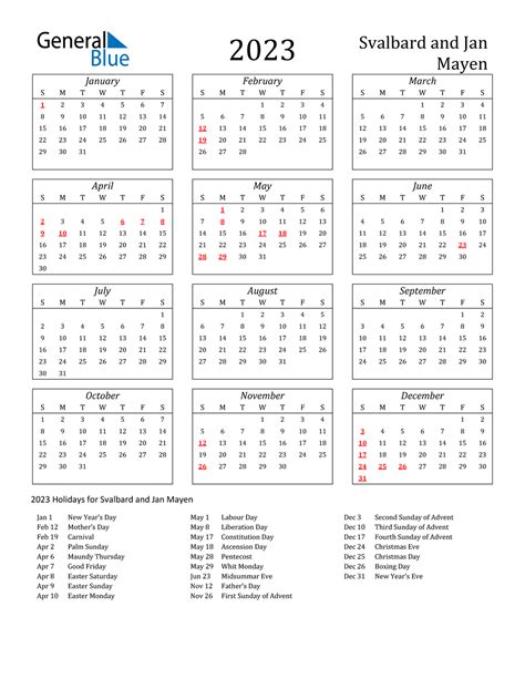 2023 Svalbard And Jan Mayen Calendar With Holidays