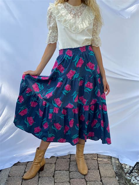 Vintage Laura Ashley Skirt Tiered Folk Skirt Cottage Core Etsy
