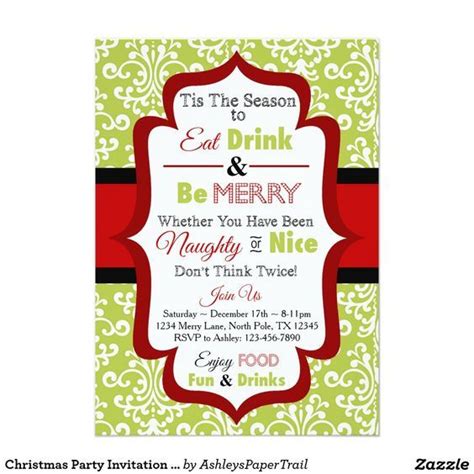 A Christmas Party Card With The Words Eat Drink And Be Merry